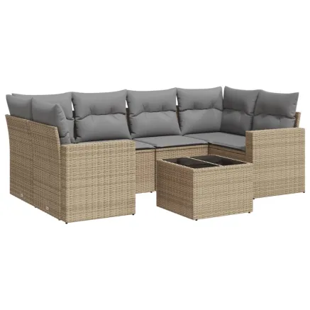 Salon de jardin avec coussins 7 pcs beige résine tressée 2