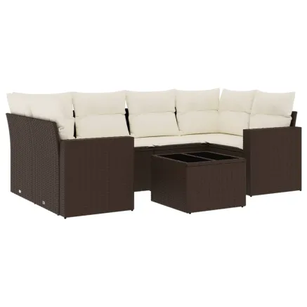 Salon de jardin avec coussins 7 pcs marron résine tressée 2