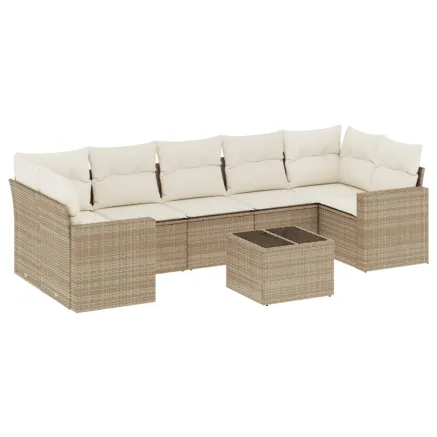 Salon de jardin avec coussins 8 pcs beige résine tressée 2