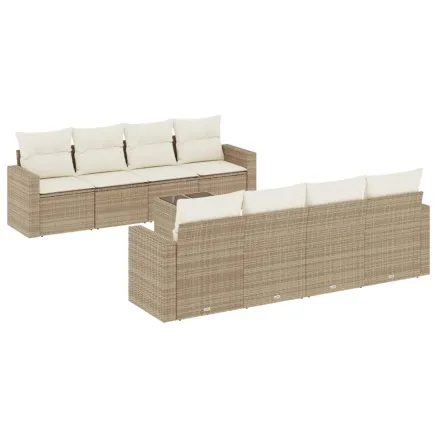 Salon de jardin avec coussins 9 pcs beige résine tressée 2