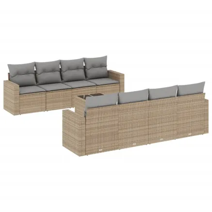Salon de jardin avec coussins 9 pcs beige résine tressée 2