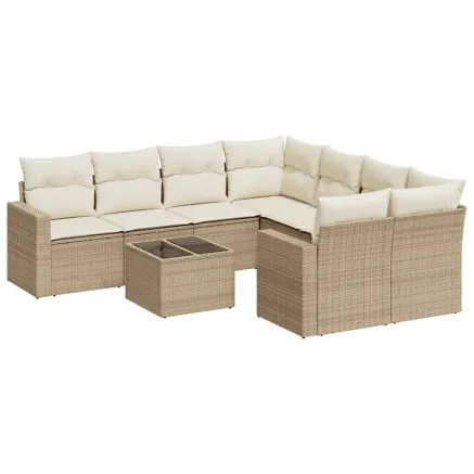 Salon de jardin avec coussins 9 pcs beige résine tressée 2
