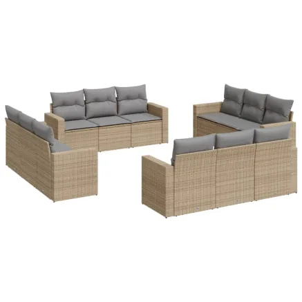 Salon de jardin avec coussins 12 pcs beige résine tressée 2