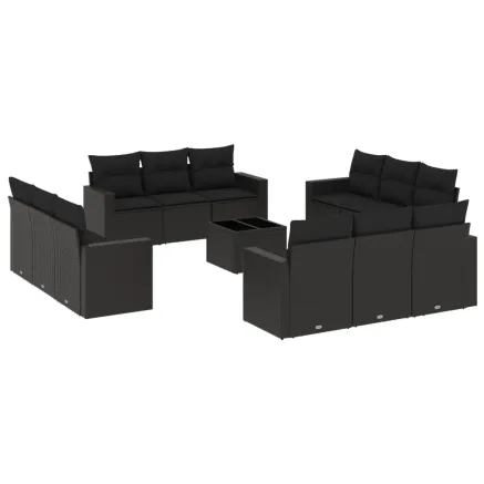 Salon de jardin avec coussins 13 pcs noir résine tressée 2