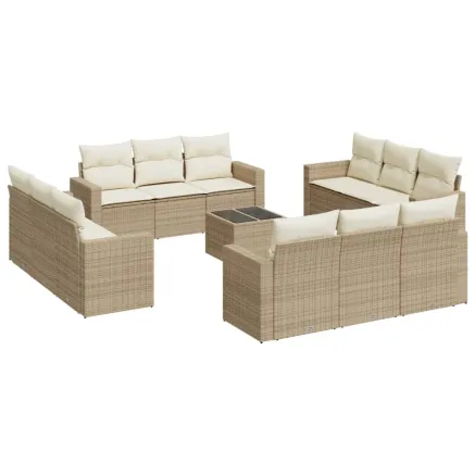 Salon de jardin avec coussins 13 pcs beige résine tressée 2
