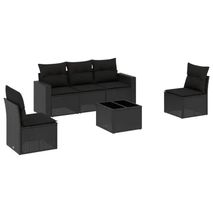 Salon de jardin 6 pcs avec coussins noir résine tressée 2