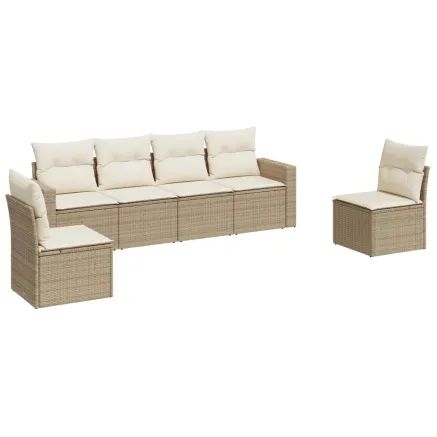 Salon de jardin avec coussins 6 pcs beige résine tressée 2