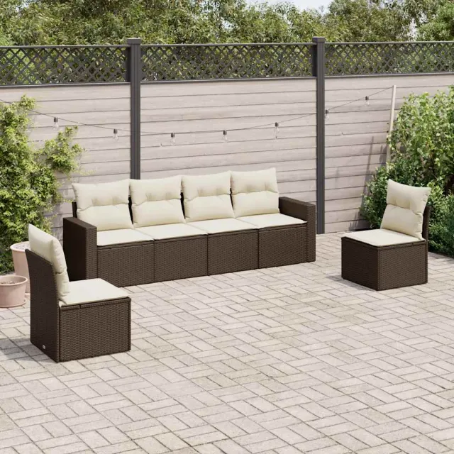 Salon de jardin avec coussins 6 pcs marron résine tressée
