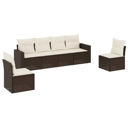 Salon de jardin avec coussins 6 pcs marron résine tressée 2