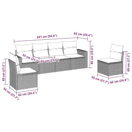 Salon de jardin avec coussins 6 pcs marron résine tressée