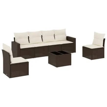 Salon de jardin avec coussins 7 pcs marron résine tressée 2