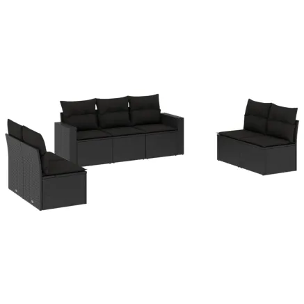Salon de jardin 7 pcs avec coussins noir résine tressée 2