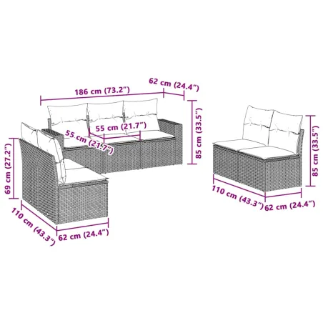 Salon de jardin avec coussins 7 pcs gris clair résine tressée