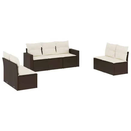 Salon de jardin avec coussins 7 pcs marron résine tressée 2