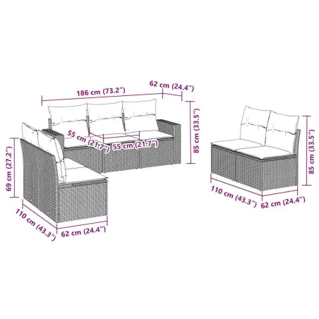 Salon de jardin avec coussins 7 pcs marron résine tressée