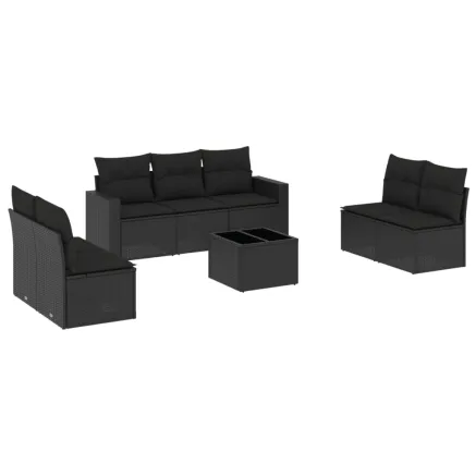 Salon de jardin 8 pcs avec coussins noir résine tressée 2