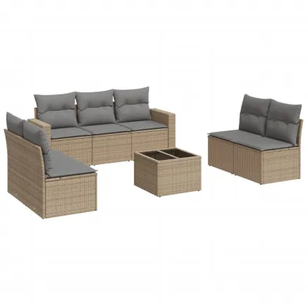 Salon de jardin avec coussins 8 pcs beige résine tressée 2