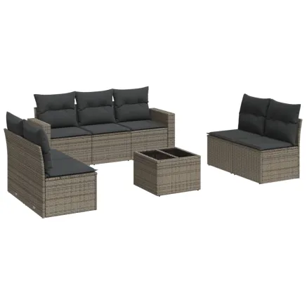 Salon de jardin 8 pcs avec coussins gris résine tressée 2