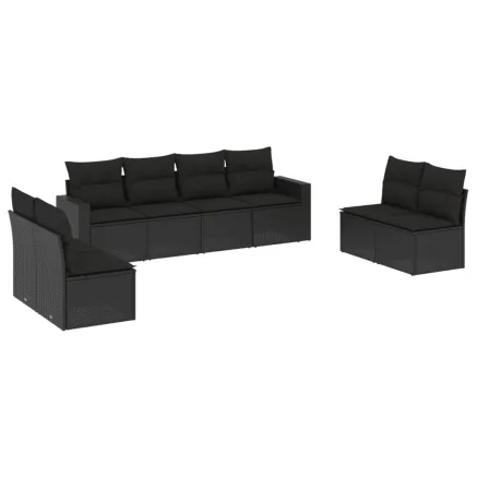 Salon de jardin 8 pcs avec coussins noir résine tressée 2