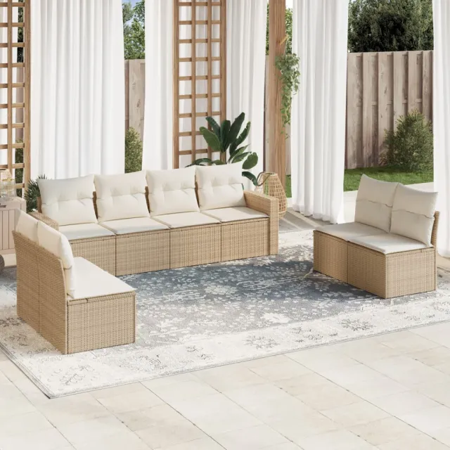 Salon de jardin avec coussins 8 pcs beige résine tressée