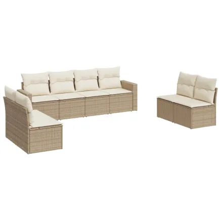 Salon de jardin avec coussins 8 pcs beige résine tressée 2