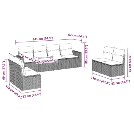Salon de jardin 8 pcs avec coussins marron résine tressée