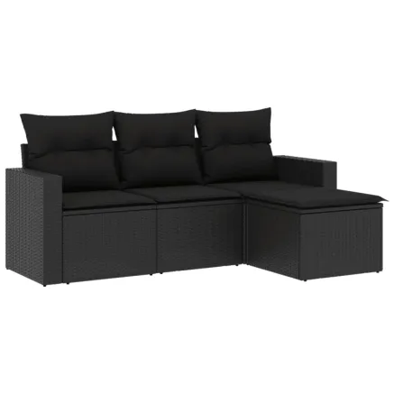 Salon de jardin 4 pcs avec coussins noir résine tressée 2