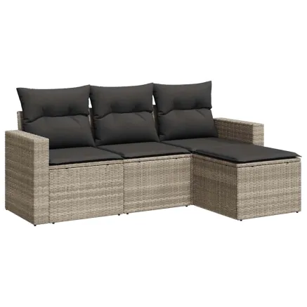 Salon de jardin 4 pcs avec coussins gris clair résine tressée 2