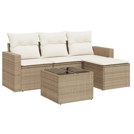 Salon de jardin avec coussins 5 pcs beige résine tressée 2