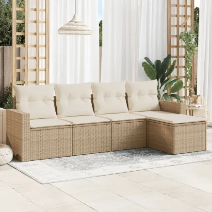 Salon de jardin avec coussins 5 pcs beige résine tressée