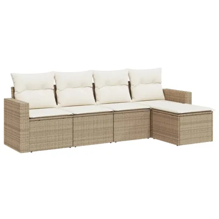 Salon de jardin avec coussins 5 pcs beige résine tressée