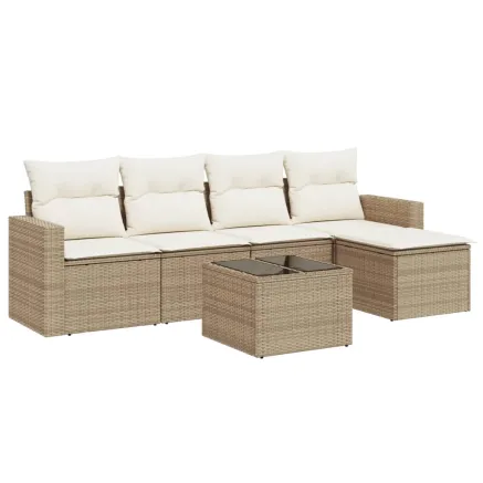 Salon de jardin avec coussins 6 pcs beige résine tressée 2