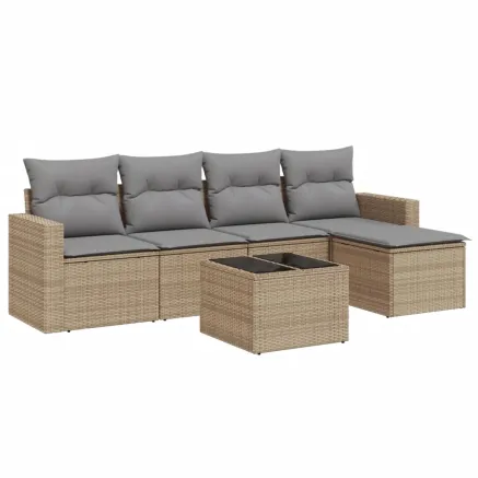 Salon de jardin avec coussins 6 pcs beige résine tressée 2