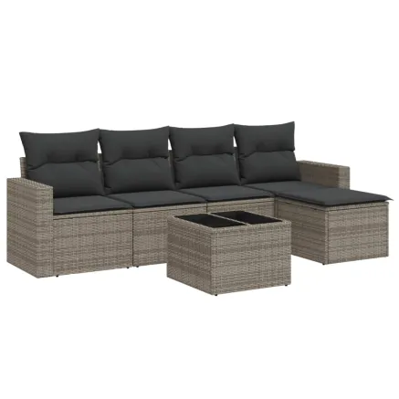 Salon de jardin 6 pcs avec coussins gris résine tressée 2