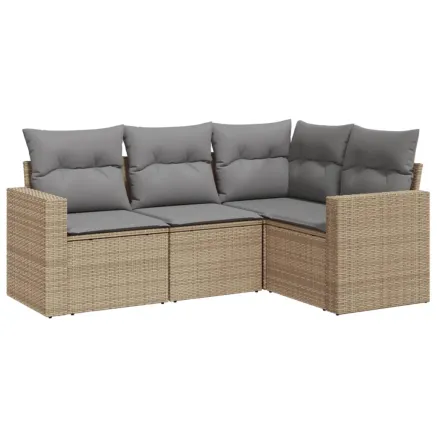 Salon de jardin avec coussins 4 pcs beige résine tressée 2