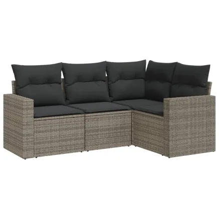 Salon de jardin 4 pcs avec coussins gris résine tressée 2