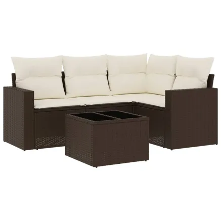Salon de jardin avec coussins 5 pcs marron résine tressée 2