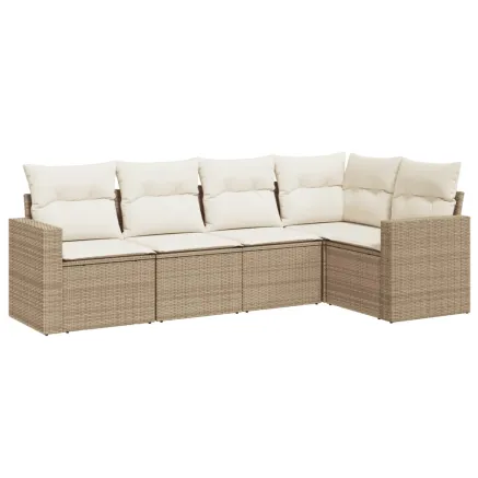 Salon de jardin avec coussins 5 pcs beige résine tressée 2