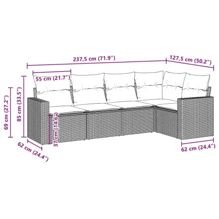 Salon de jardin avec coussins 5 pcs marron résine tressée