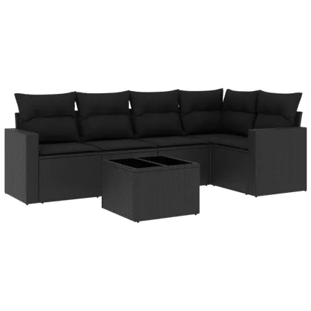 Salon de jardin 6 pcs avec coussins noir résine tressée 2