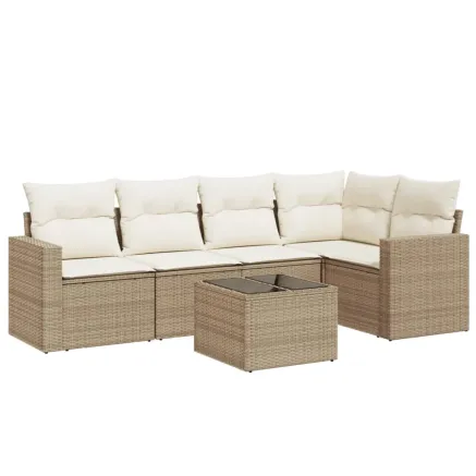Salon de jardin avec coussins 6 pcs beige résine tressée 2