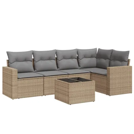 Salon de jardin avec coussins 6 pcs beige résine tressée 2