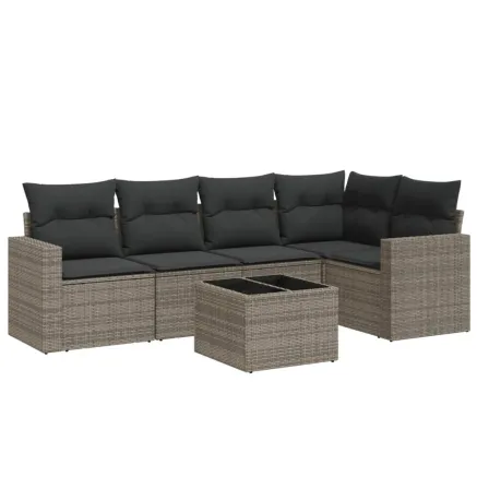 Salon de jardin 6 pcs avec coussins gris résine tressée 2