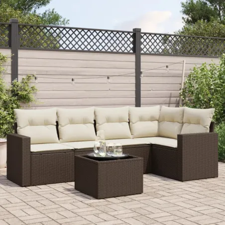 Salon de jardin avec coussins 6 pcs marron résine tressée