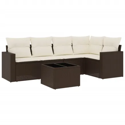 Salon de jardin avec coussins 6 pcs marron résine tressée 2