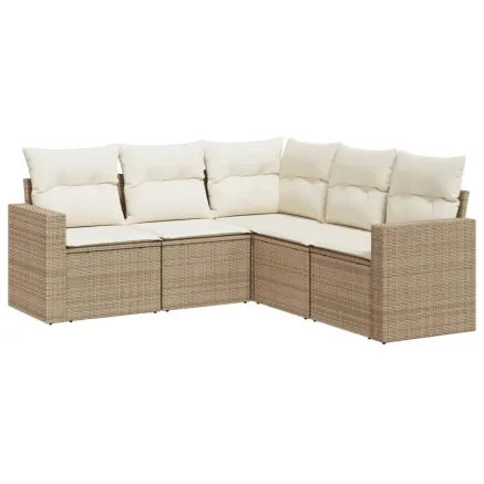 Salon de jardin avec coussins 5 pcs beige résine tressée 2