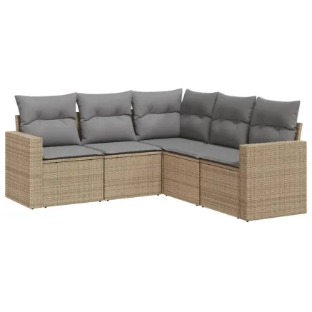 Salon de jardin avec coussins 5 pcs beige résine tressée 2