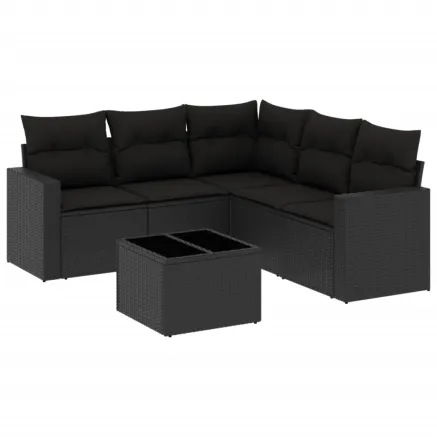 Salon de jardin 6 pcs avec coussins noir résine tressée 2
