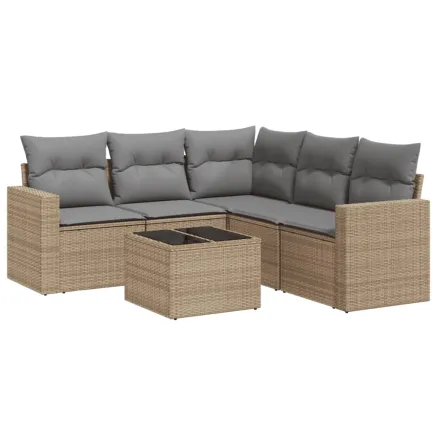 Salon de jardin avec coussins 6 pcs beige résine tressée 2