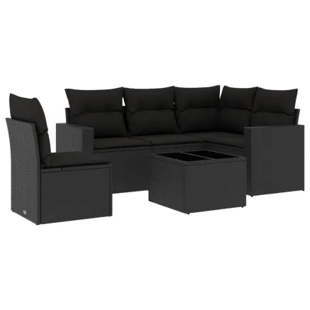 Salon de jardin 6 pcs avec coussins noir résine tressée 2